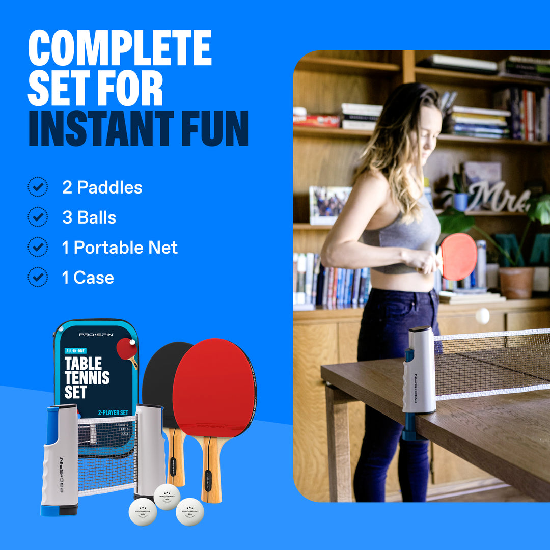 PRO-SPIN Draagbaar pingpongnet om overal te spelen, intrekbaar pingpongnet voor elke tafel met praktische opbergtas inbegrepen (Blauw PRO-SPIN Draagbaar pingpongnet om overal te spelen, intrekbaar pingpongnet voor elke tafel met praktische opbergtas inbegrepen (Blauw