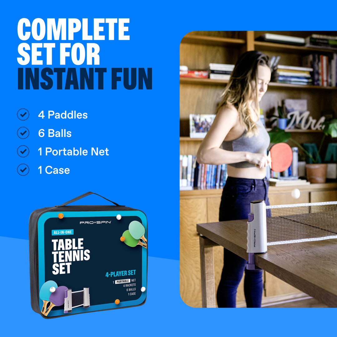 Hy-Pro Ensemble Tennis De Table Portable – Filet Rétractable, 2 Raquettes + 2 Balles – Ping Pong Facile à Installer Sur Toute Table – Idéal Famille, Voyage & Loisirs