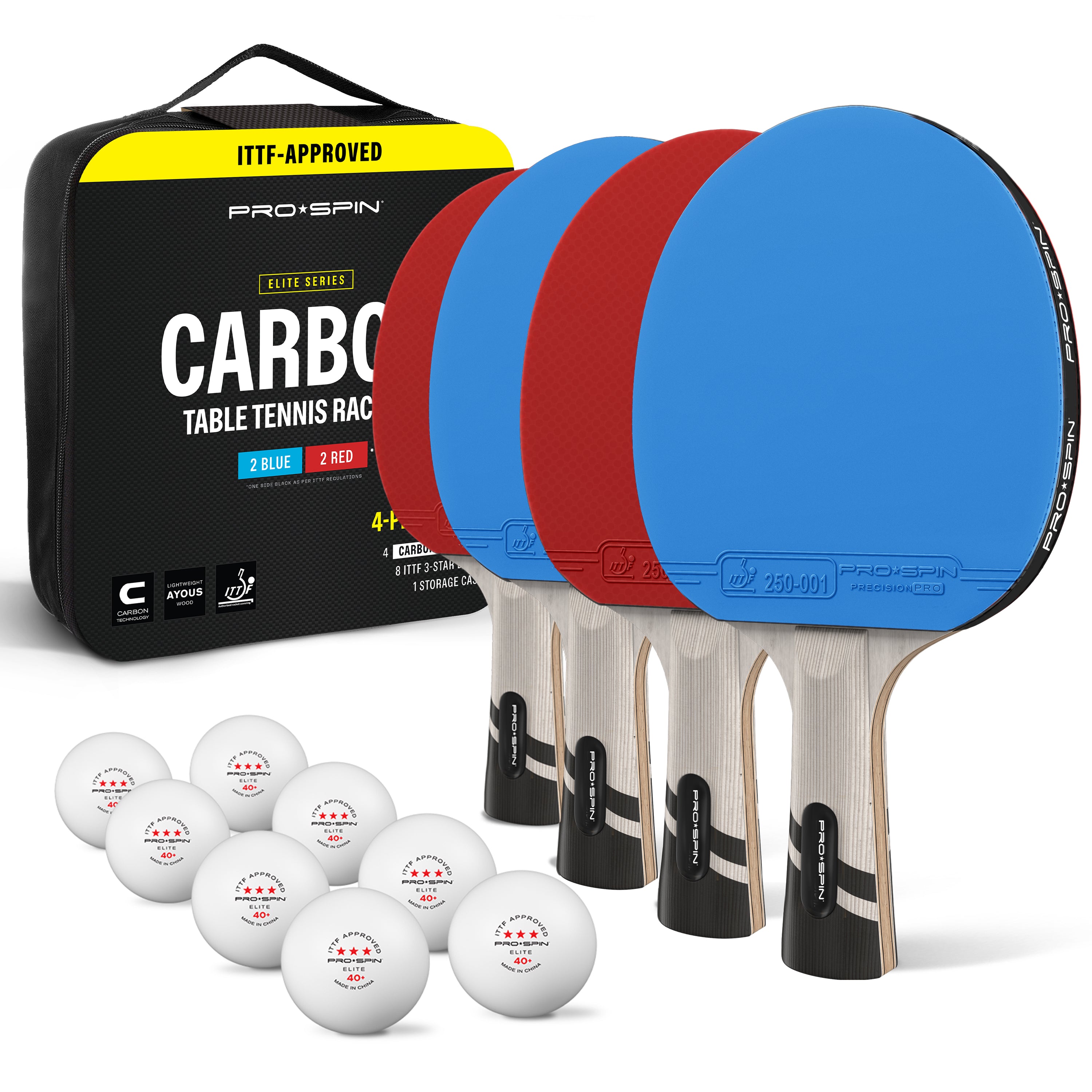Carbon Fiber Ping Pong Paddles | 4-Player Elite Set | Pro-Spin Sports
