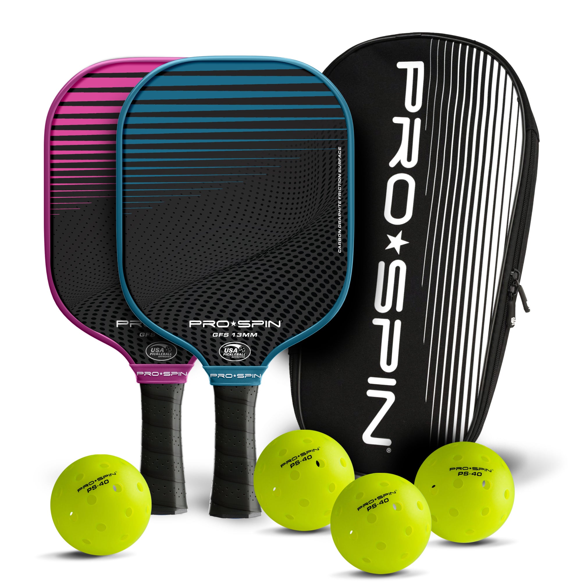 Pro-Spin Pickleball Set for 2 – USAPA Paddles, Seamless Balls