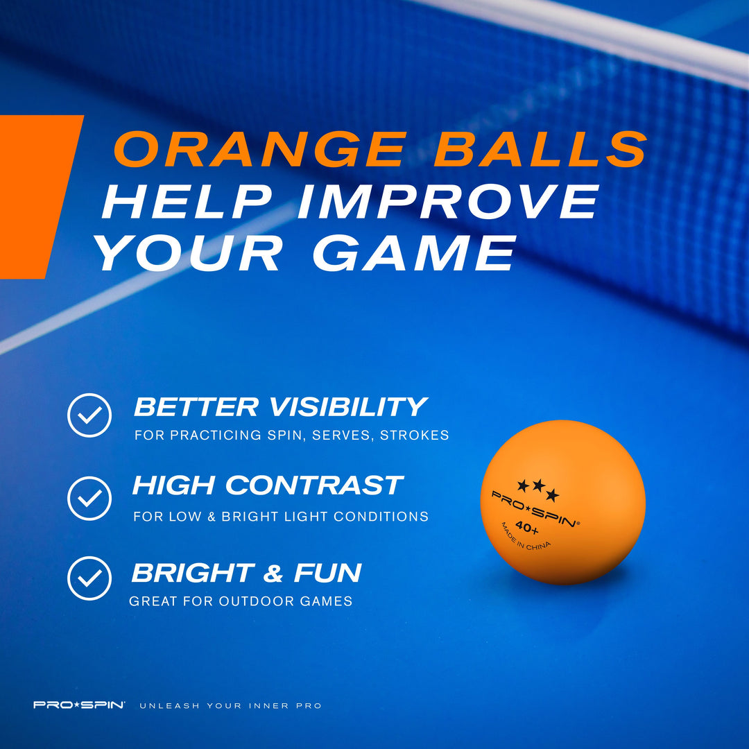 PRO SPIN Balles de Ping-Pong - Blanches/Orange 3 Étoiles 40+ Balles Pi